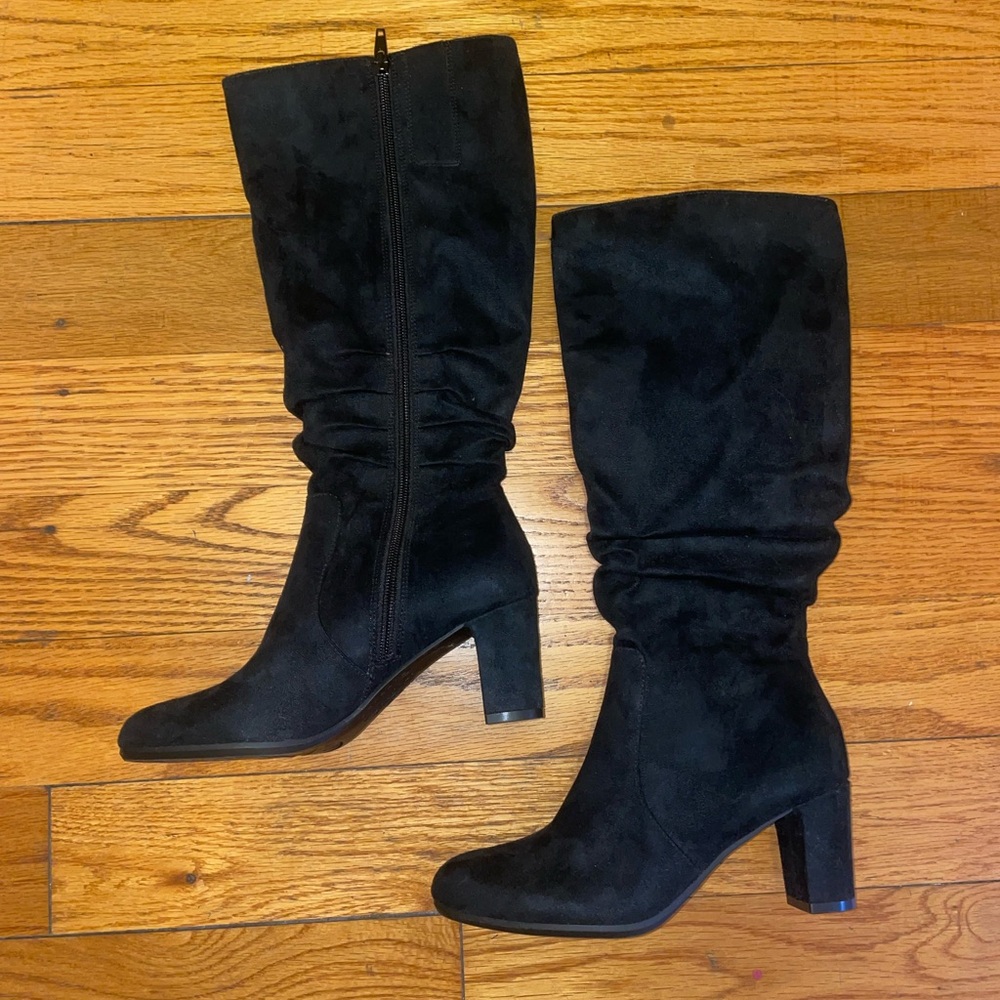 Black suede zip up boots